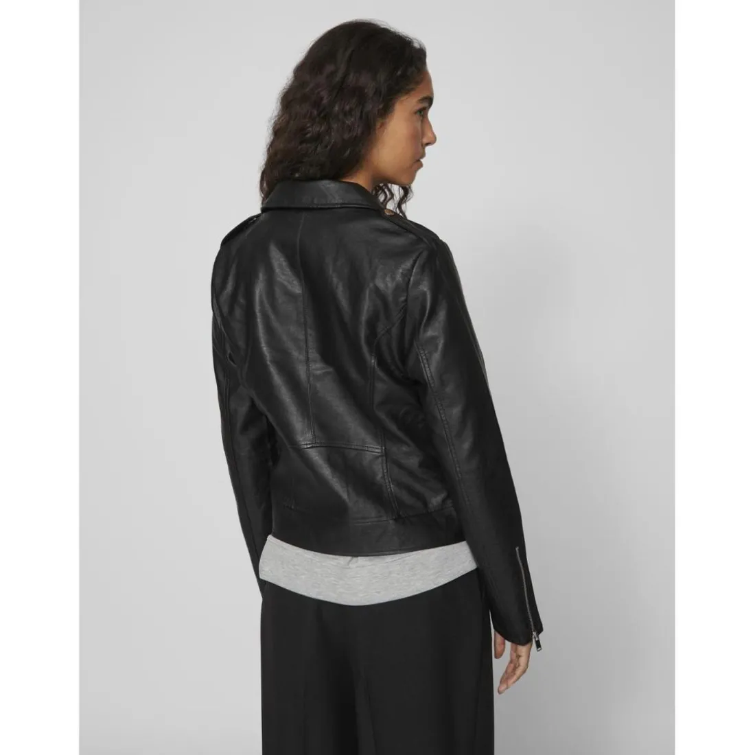 Veste motard poignets zippés noir en viscose