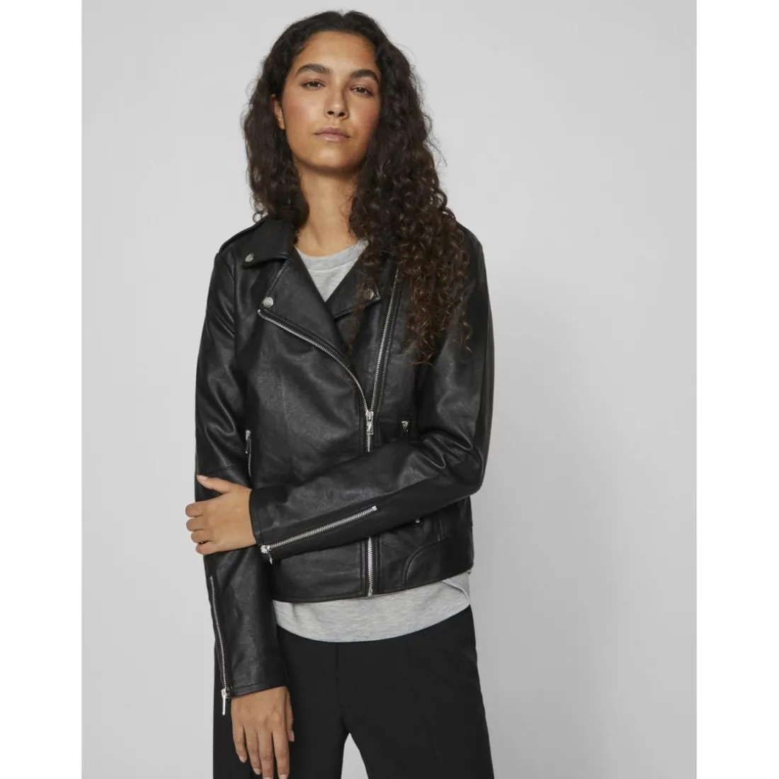 Veste motard poignets zippés noir en viscose
