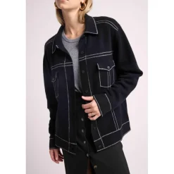 Veste oversize cachemire JADE noir et coutures grises
