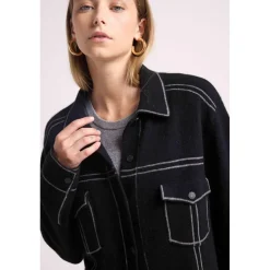 Veste oversize cachemire JADE noir et coutures grises
