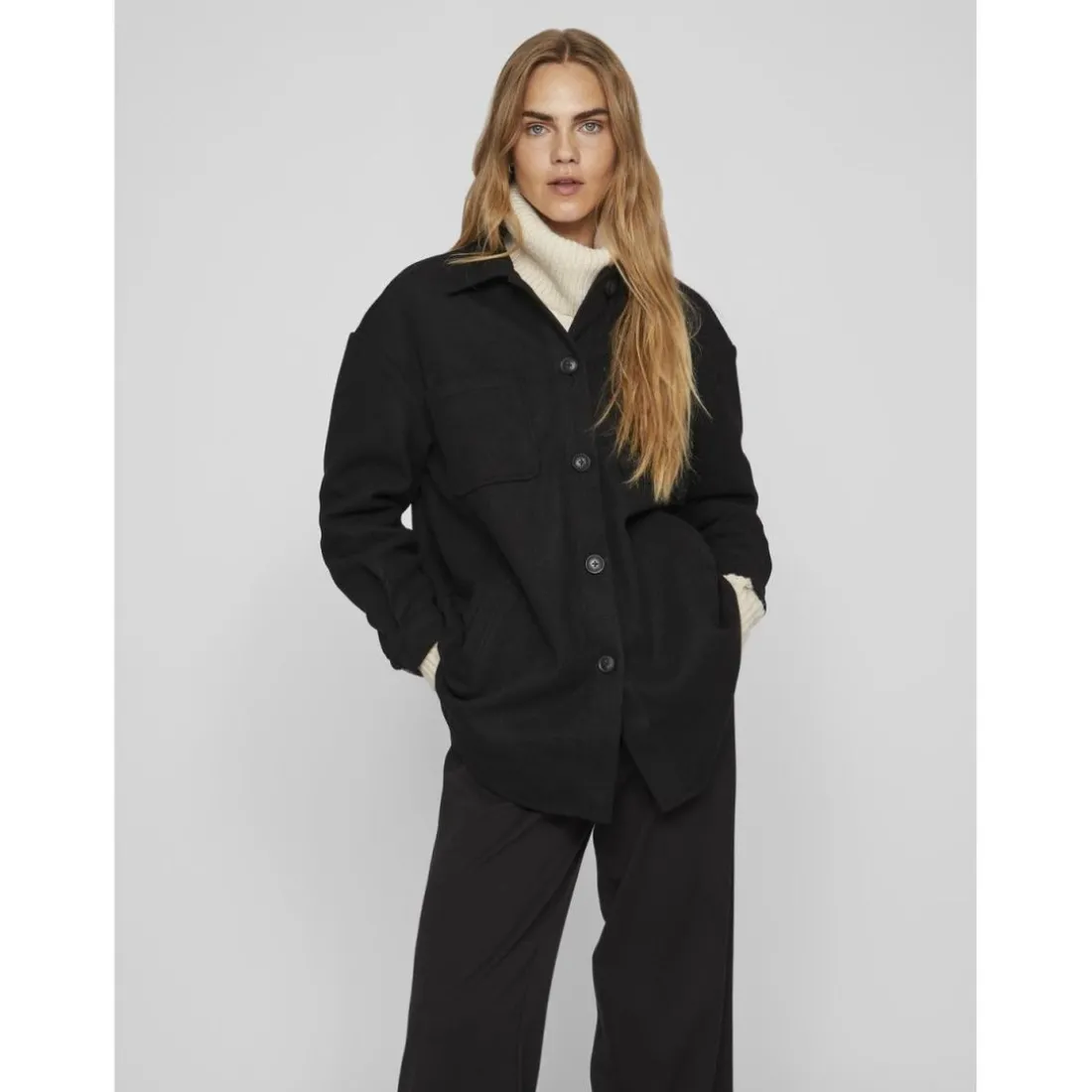 Veste poignets boutonnés col en v noir