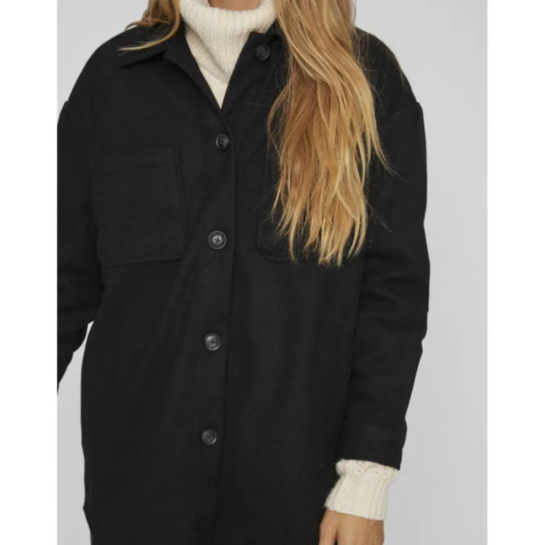Veste poignets boutonnés col en v noir