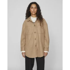 Veste poignets boutonnés col en v marron foncé