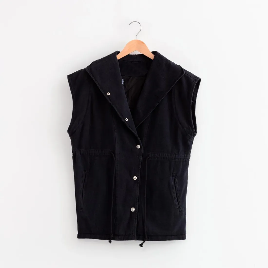 Veste sans manche denim Noire en coton
