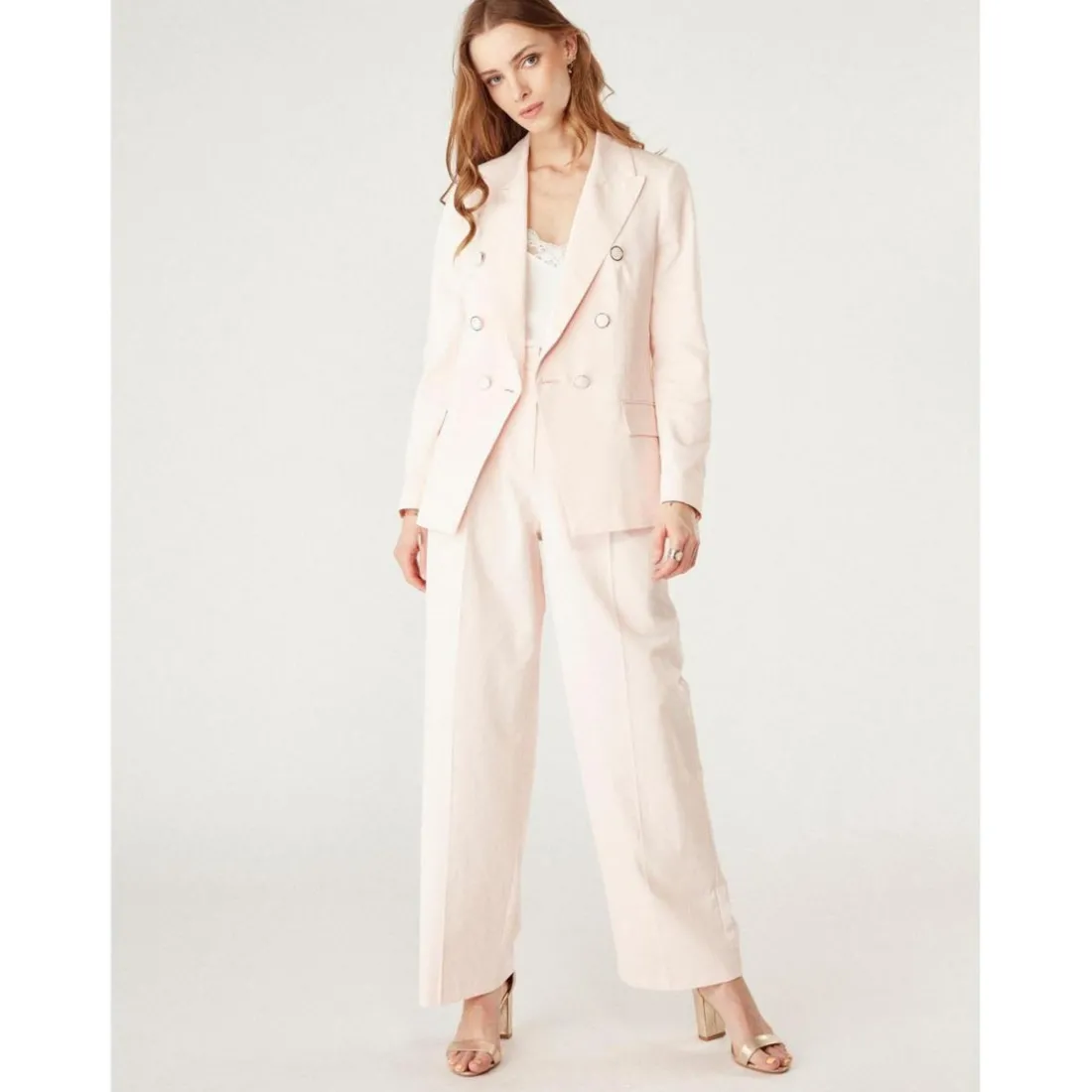 Veste tailleur double boutonnage rose