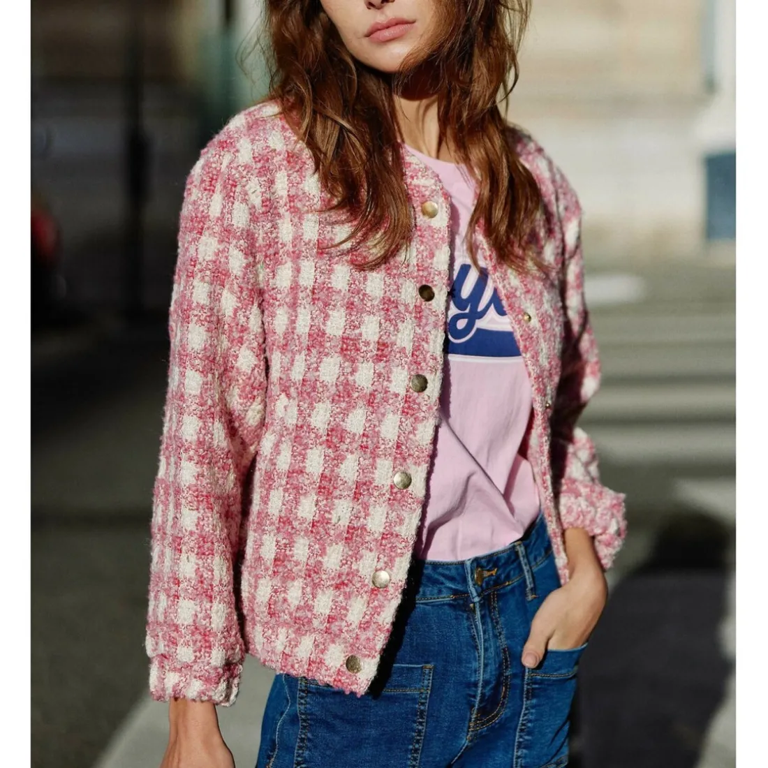 Veste VALDA carreaux rose