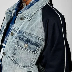 Veste VOILA bimatière bleu en coton