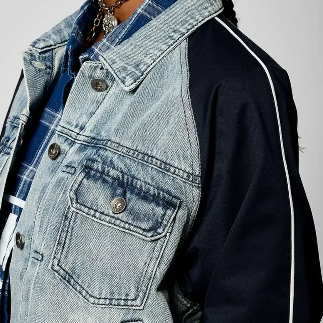 Veste VOILA bimatière bleu en coton