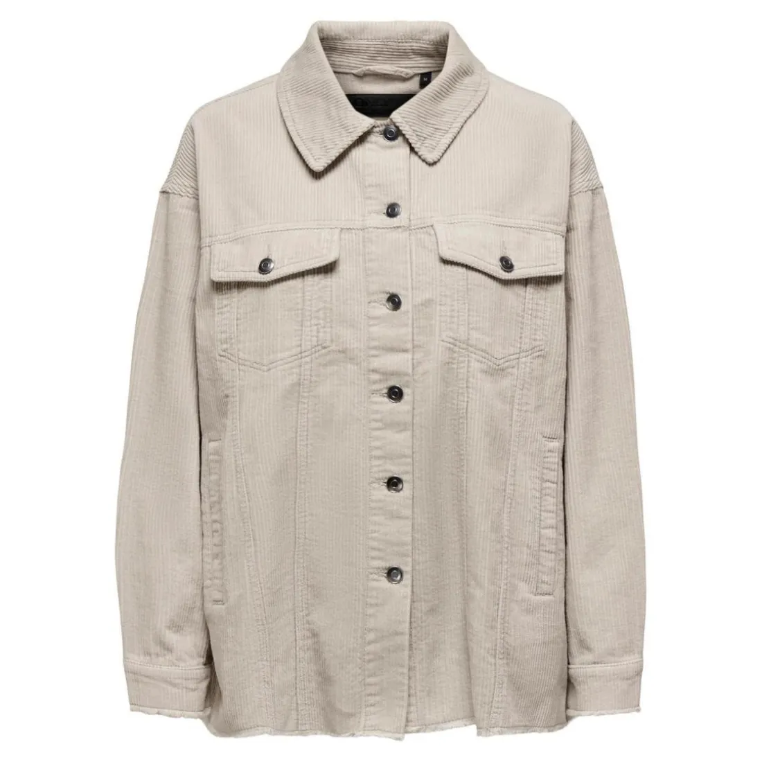 Veste-chemise longue Col italien Manches longues beige en coton